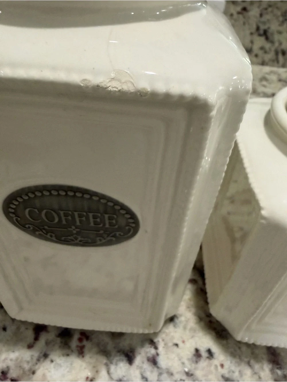 White Ceramic Coffee Canisters with Decorative Metal Label (3)